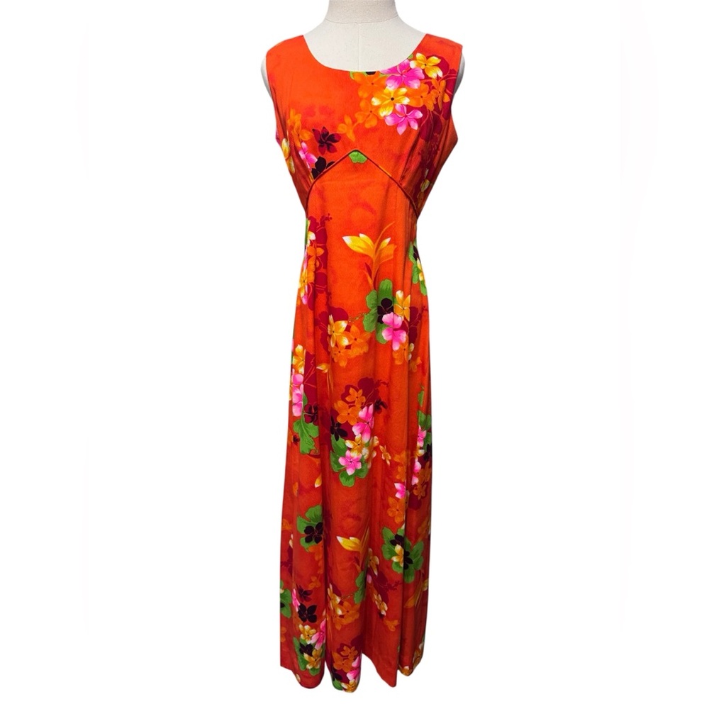 Vintage Royal Hawaiian Sleeveless Orange Cotton Floral Dress